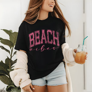 Camisas de Beach Vibes, camiseta de verano rosa re