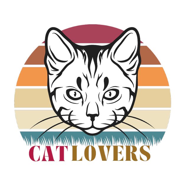 Camisas de los amantes del gato retro - Camiseta d (Retro Cat Lovers Shirt – Vintage Sunset Cat Face Tee)