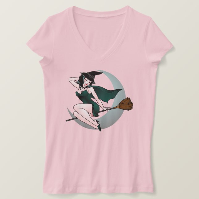 Camisas retro Chica de los pines brujería camiseta (Anverso del diseño)