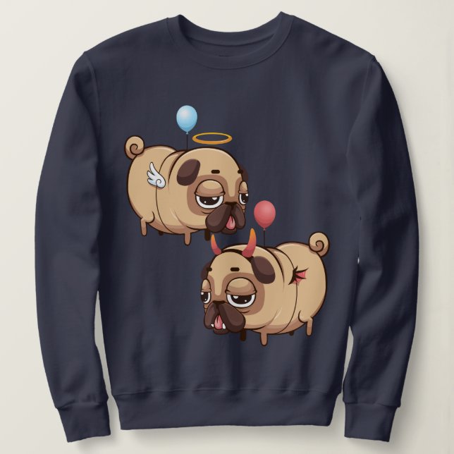 Camisas sudaderas Cute Pug Angel/Devil (Anverso del diseño)