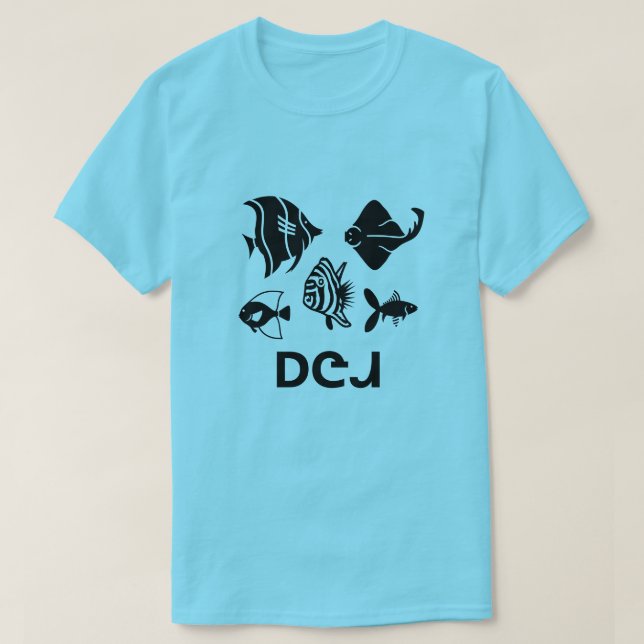 Camiseta Ꭰ Ꮳ Ꮧ - pescado en azul Cherokee (Diseño del anverso)