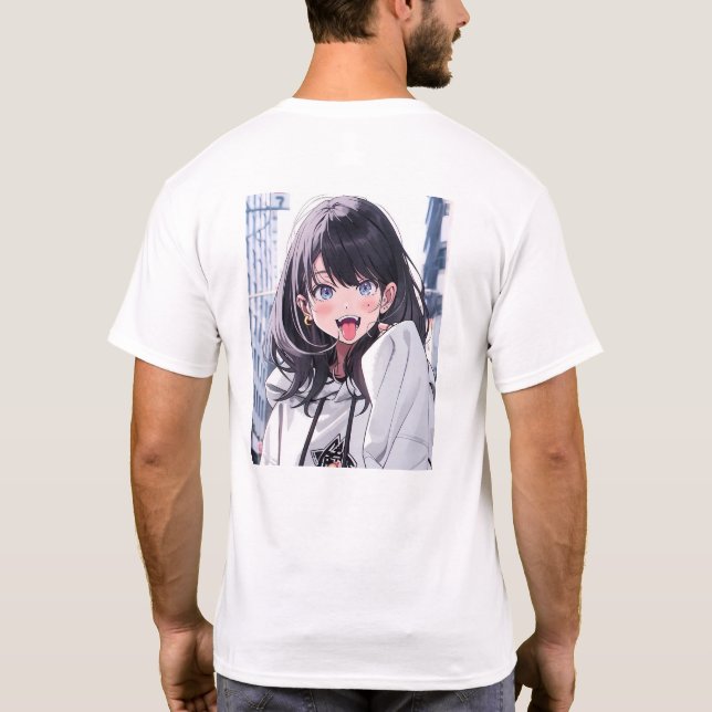 Camiseta あっかんべーJK｜バックプリントTシャツ｜寿司娘 GenerativeAI (Reverso)