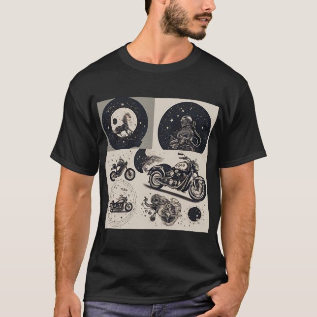 CAMISETA オートバイと星座の図オリジナルTシャツ (Anverso)