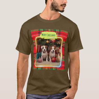 CAMISETA チェック柄がかわいいジャックラッセルテリアの子犬たちとクリスマス♡ メンズ