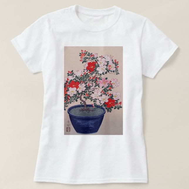 Camiseta ツツジの盆栽, azalea de los bonsais del 小原古邨, Ohara (Diseño del anverso)