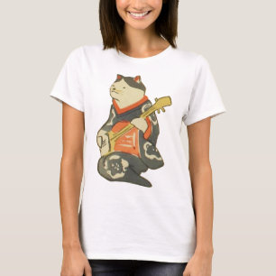 Camiseta 三味線を弾く猫, gato del 国芳 que toca la guitarra,