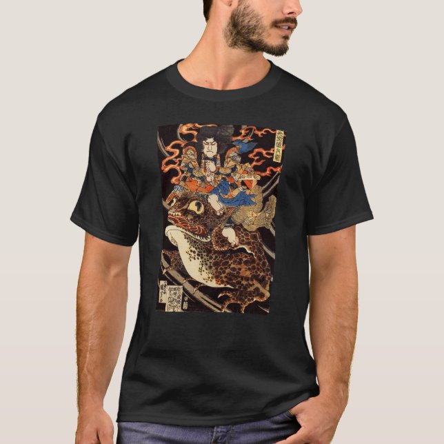 Camiseta 侍と化け蛙, samurai y rana gigante, Kuniyoshi, Ukiyo (Anverso)