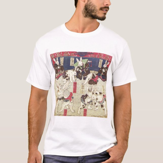 Camiseta 兎の相撲, conejos del sumo del 芳藤, Yoshifuji, Ukiyo-e (Anverso)