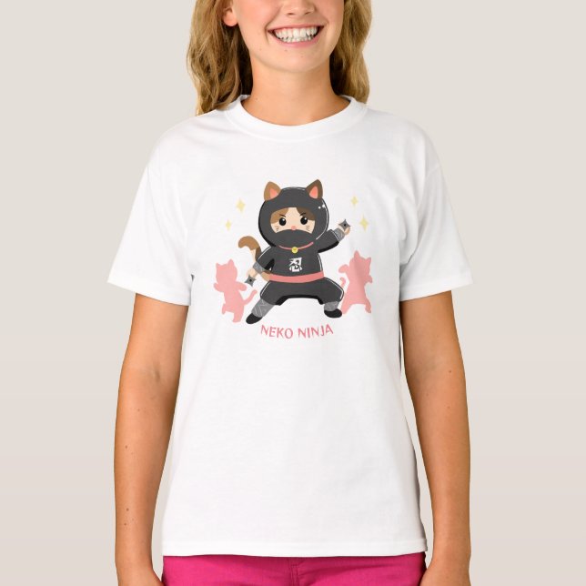 Camiseta 可愛い猫忍者 日本 ピンク Cat Ninja from Japan Pink (Anverso)