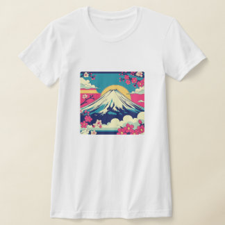 CAMISETA 和風ポップ 富士山と桜の和柄Tシャツ