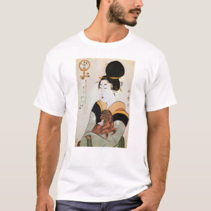 Camiseta 女 と 犬, 歌 mujer y perro, Utamaro, Ukiyoe