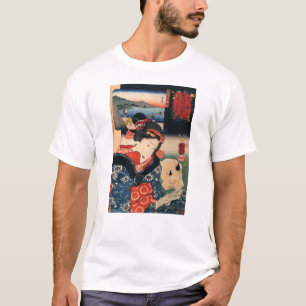 Camiseta 女 と 眠 る 猫, 国 Mujer 芳 Gato durmiente, Kuniyoshi
