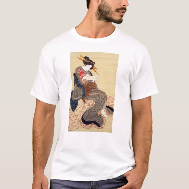 Camiseta 女, 国 貞 Mujer, Kunisada, Ukiyo-e (Anverso)
