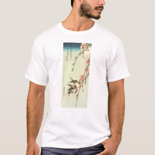 Camiseta 桃 の 花 に 燕, 重 Peach Blossom y Swallow, Hiroshige