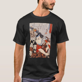 Camiseta 猫の髑髏模様, modelo hecho de gatos, Ukiyoe del cráneo