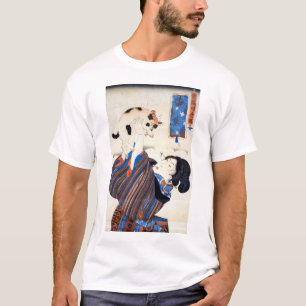 Camiseta 猫 と 女, 国 Gato y Mujer, Kuniyoshi, Ukiyo-e