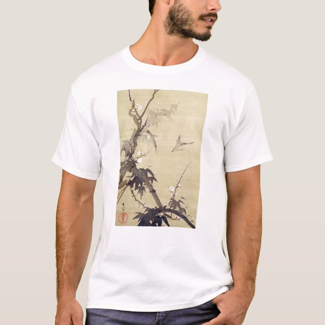 Camiseta 竹に鳥, pájaro y bambú, Kiitsu, arte del 其一 de Japón (Anverso)