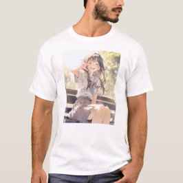 Camiseta 笑顔で3ピースJK Tシャツ|寿司娘 GenerativeAI