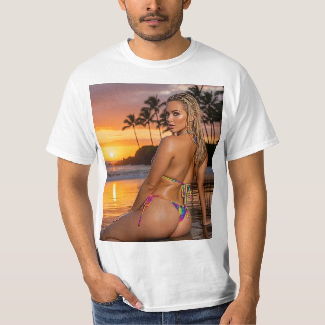 CAMISETA 美しい金髪モデル美女が不意向いてくれている (Anverso)