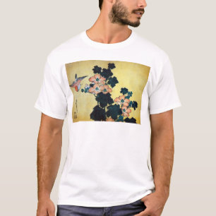 Camiseta 芙 蓉 に 雀, 北 斎 Hibiscus Mutabilis y Sparrow, Hokusai