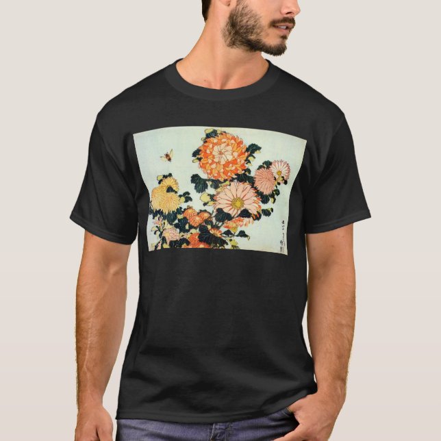 Camiseta 菊と蜂, crisantemo y abeja, Hokusai del 北斎 (Anverso)