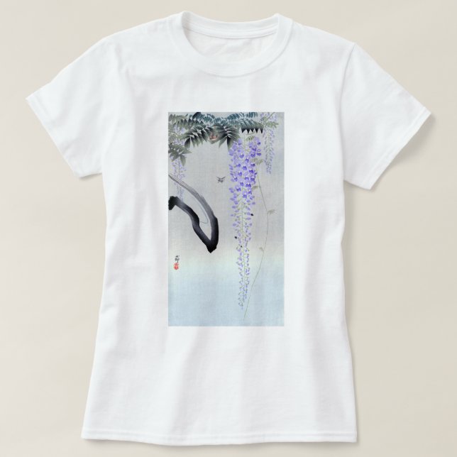 Camiseta 藤 の 花, 古 histeria de flores, Ohara Koson, Woodcut (Diseño del anverso)