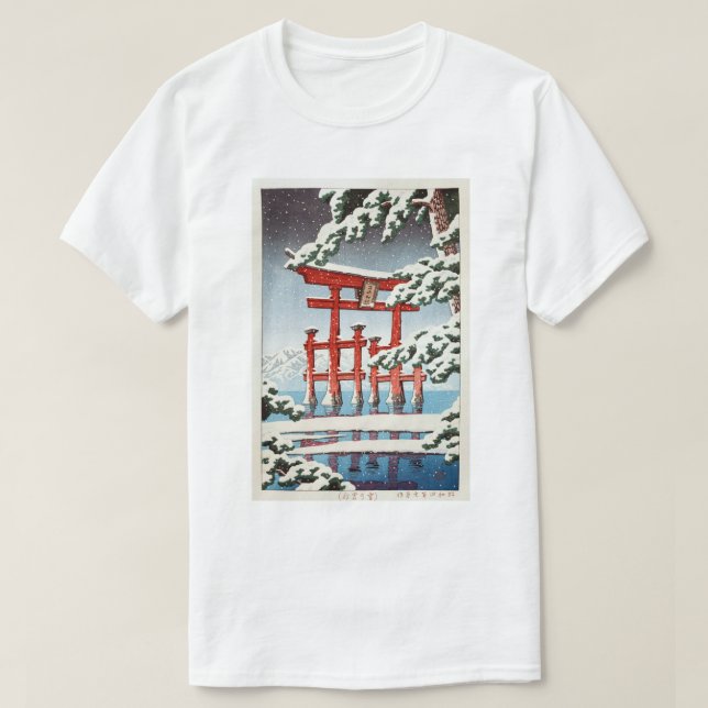 Camiseta 雪 の 島, Miyajima en Nieve, Hasui Kawase, Woodcut (Diseño del anverso)