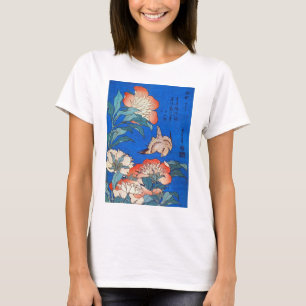 Camiseta 鳥 と 芍 薬, 北 斎 Pájaro y Peony, Hokusai, Ukiyoe