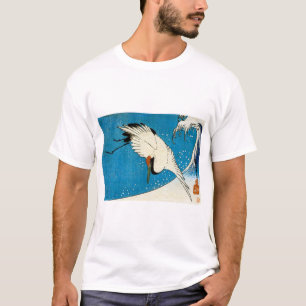 Camiseta 鶴と波, grúa y onda, Hiroshige, Ukiyo-e