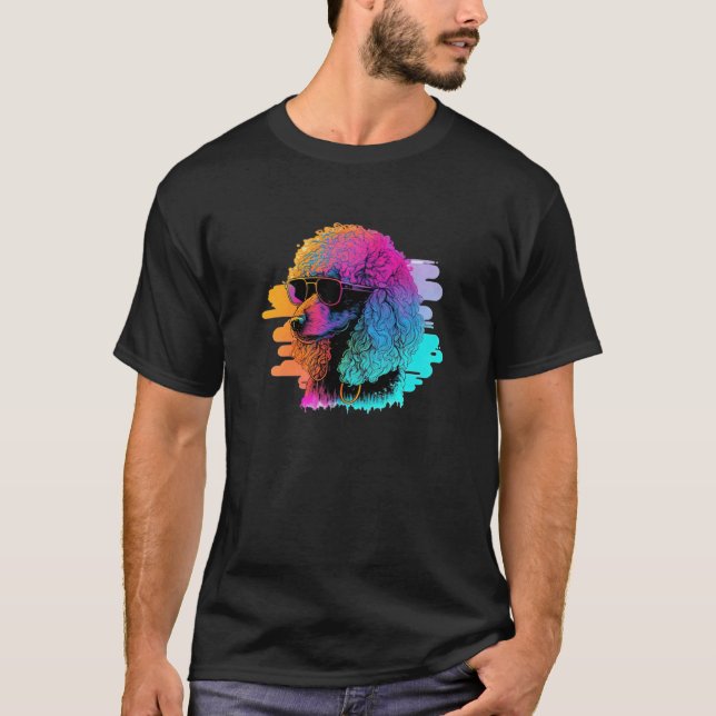Camiseta 01 Estética Retro Synthwave de Caniche (Anverso)