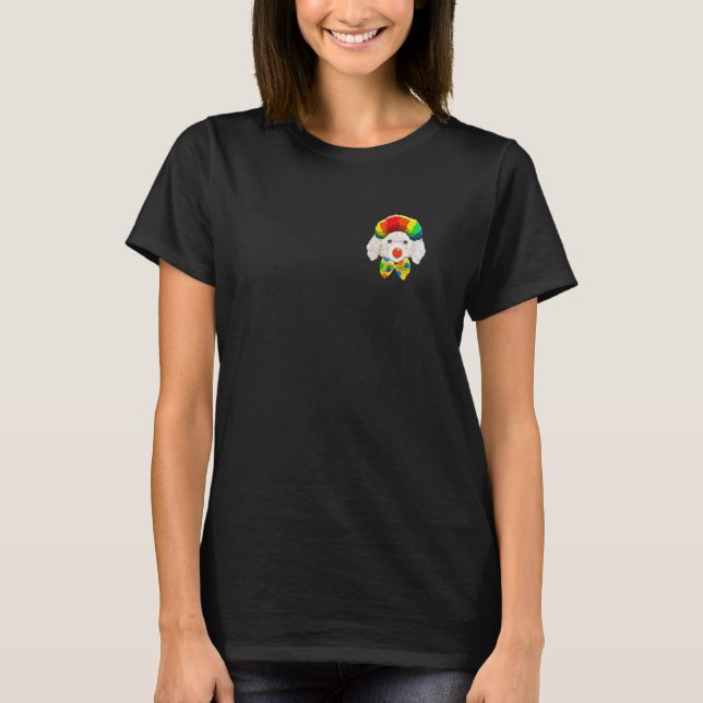 Camiseta 01 Payaso Perro de Bolsillo de Circo Caniche Blanc (Anverso)