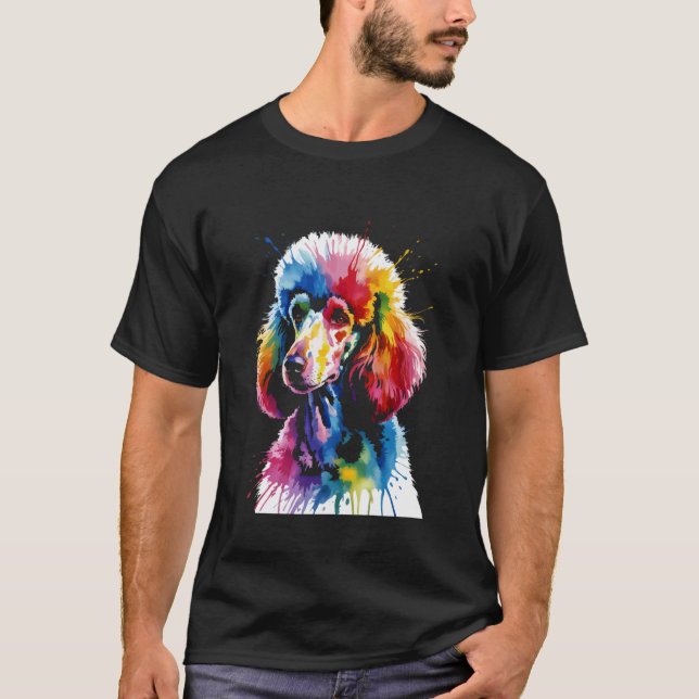 Camiseta 01 Perro Caniche Colorido Estilo de Salpicadura de (Anverso)