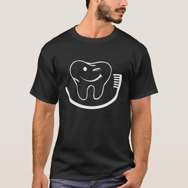 Camiseta 0 Diente Feliz Cepillo de Dientes Asistente de Den (Anverso)