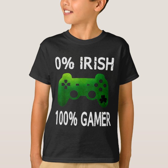 Camiseta 0% Irish 100% Gamer Funny St Patricks Day Video Ga (Anverso)