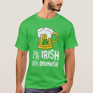 Camiseta 0% Irlandés 100% Borracho Borrador Cerveza Shamroc