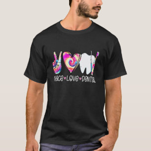 Camiseta 0 Paz Amor Odontología Tie Dye Corazón Dientes Lin