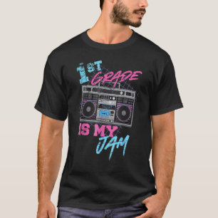 Camiseta 1º Grado es mi Jam Vintage Teacher Boombox de los