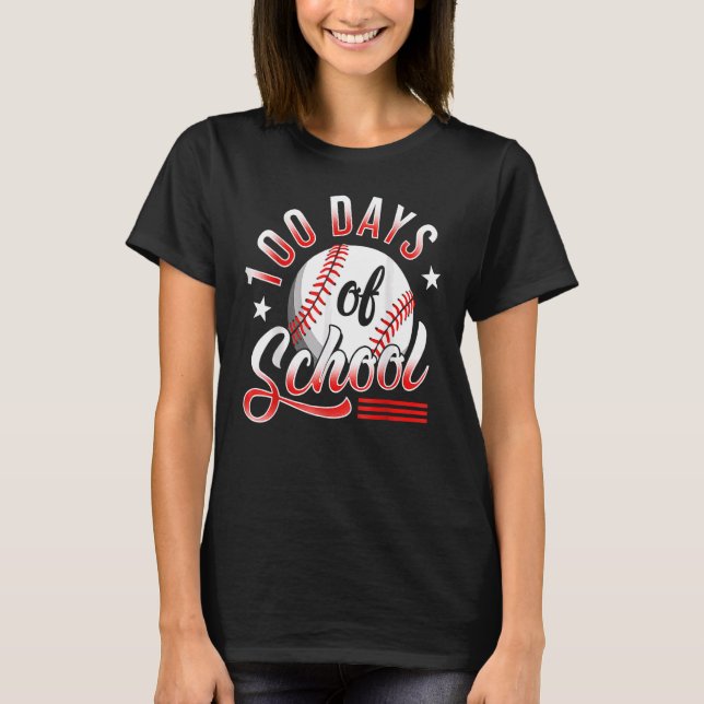 Camiseta 100º Día De Escuela Béisbol 100 Días Más Inteligen (Anverso)