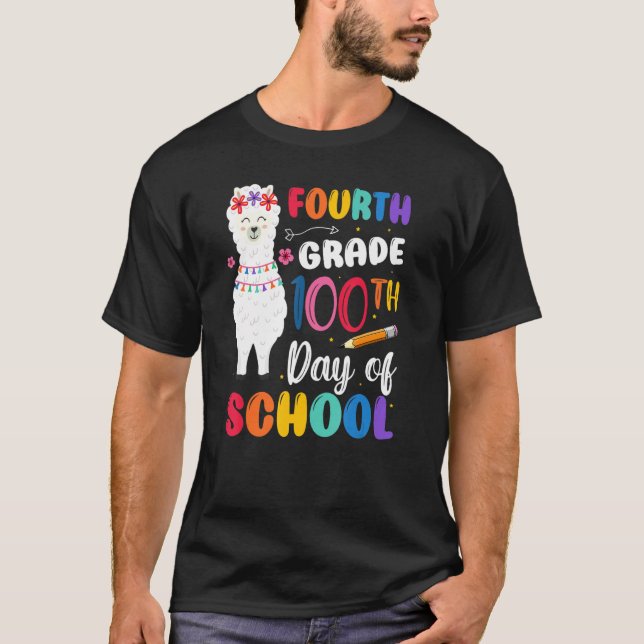 Camiseta 100º Día De Escuela Sin Prob Llama 100º Día Cuarto (Anverso)