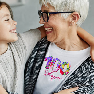 Camiseta 100.ª fiesta de cumpleaños Flores florales 100