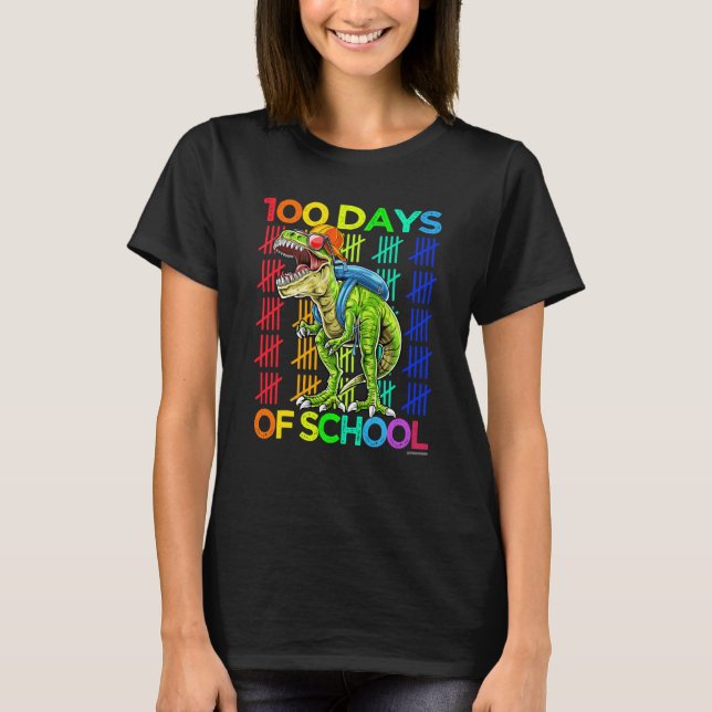 Camiseta 100.º día de escuela niños felices 100 días Dinos (Anverso)