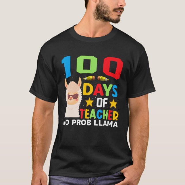 Camiseta 100.º día de escuela No Prob Llama 100 días más in (Anverso)
