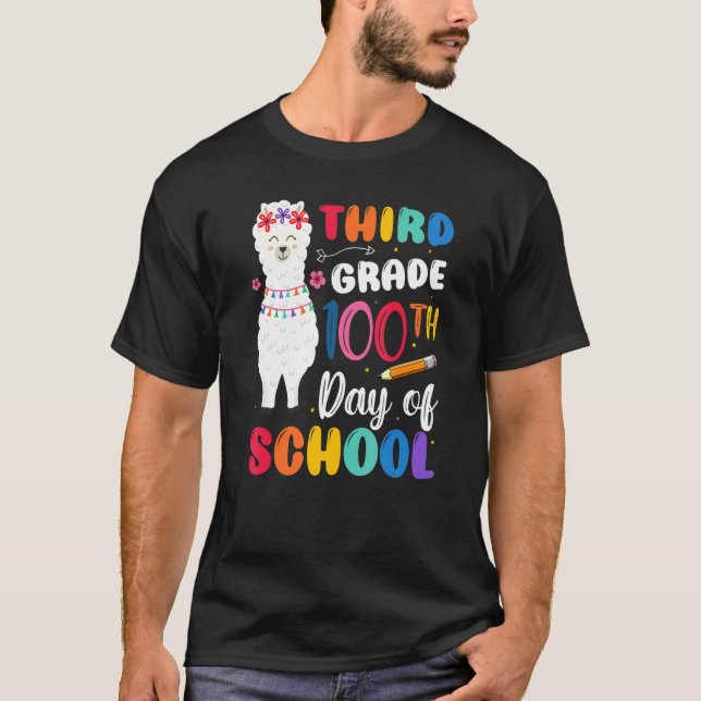 Camiseta 100.º día de escuela sin problema Llama 100.º día  (Anverso)