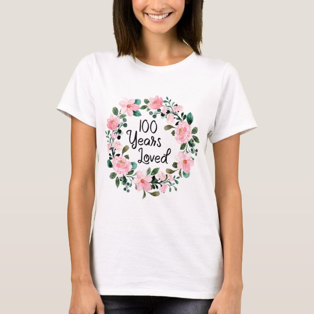 Camiseta 100 años de amor Hombres Mujeres 100 años de edad  (Anverso)