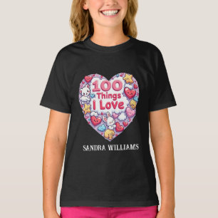 Camiseta 100 cosas que amo" Diseño de Kawaii - lindo