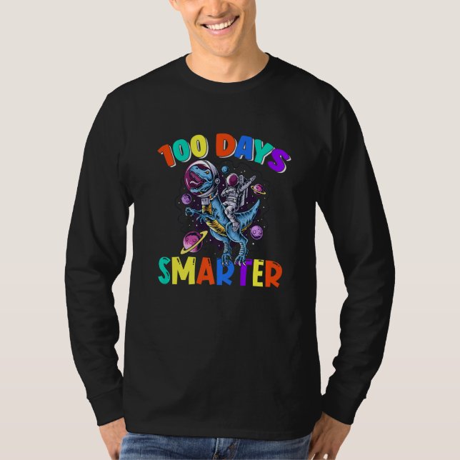 Camiseta 100 Day Of School 100 Days Smarter Space Dinosaurs (Anverso)