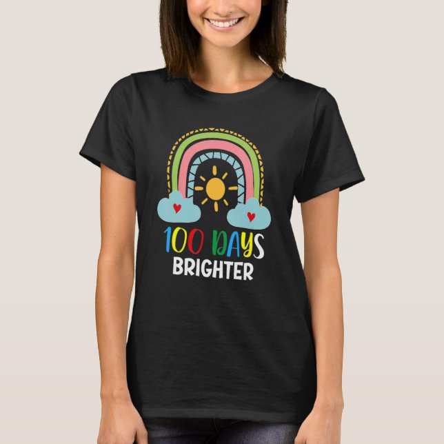 Camiseta 100 Days Brighter 100th Day Of School Pink Rainbow (Anverso)