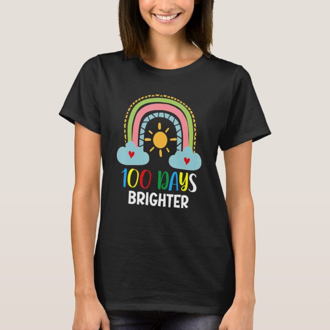 Camiseta 100 Days Brighter 100th Day Of School Pink Rainbow (Anverso)