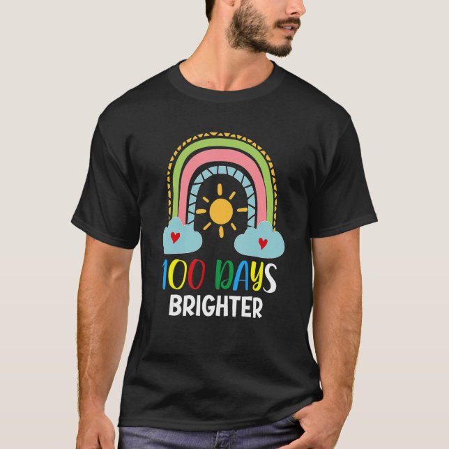 Camiseta 100 Days Brighter 100th Day Of School Pink Rainbow (Anverso)