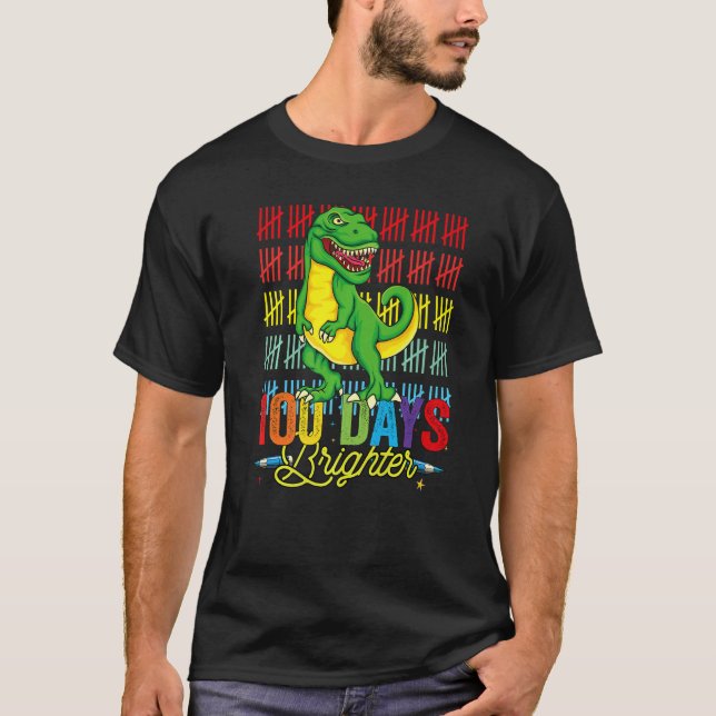 Camiseta 100 Days Brighter Dinosaur For Teachers And Kids S (Anverso)